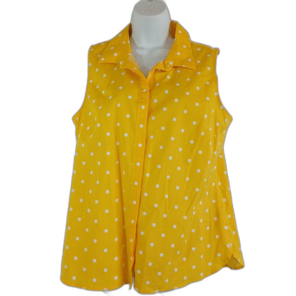 Talbots top Yellow White Dots Sleeveless Button Up Sz 14  Casual Travel Office